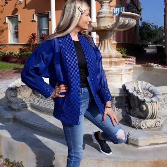 '80s vintage royal blue Italian leather jacket S/M